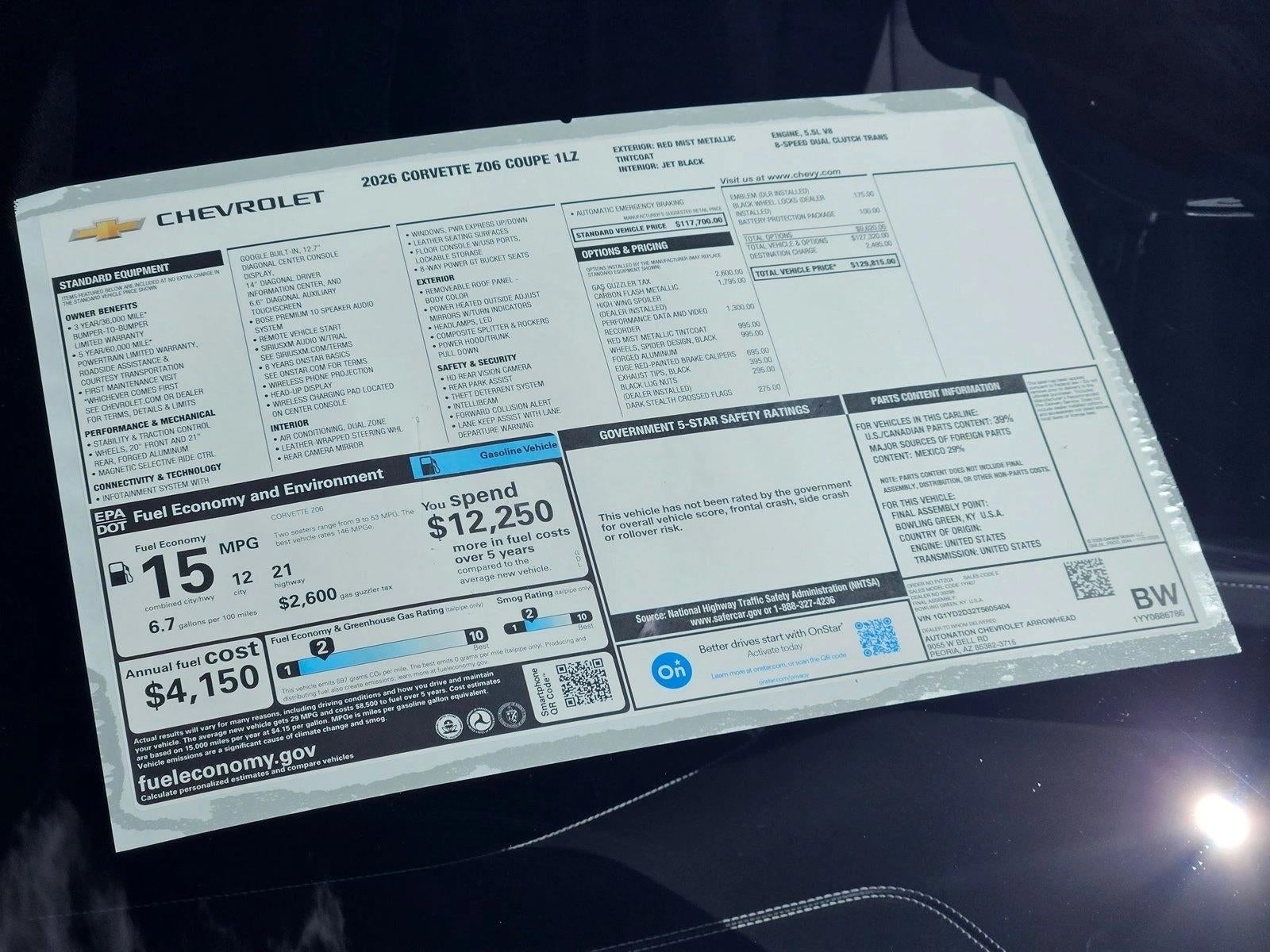2026 Chevrolet Corvette Z06 1LZ
