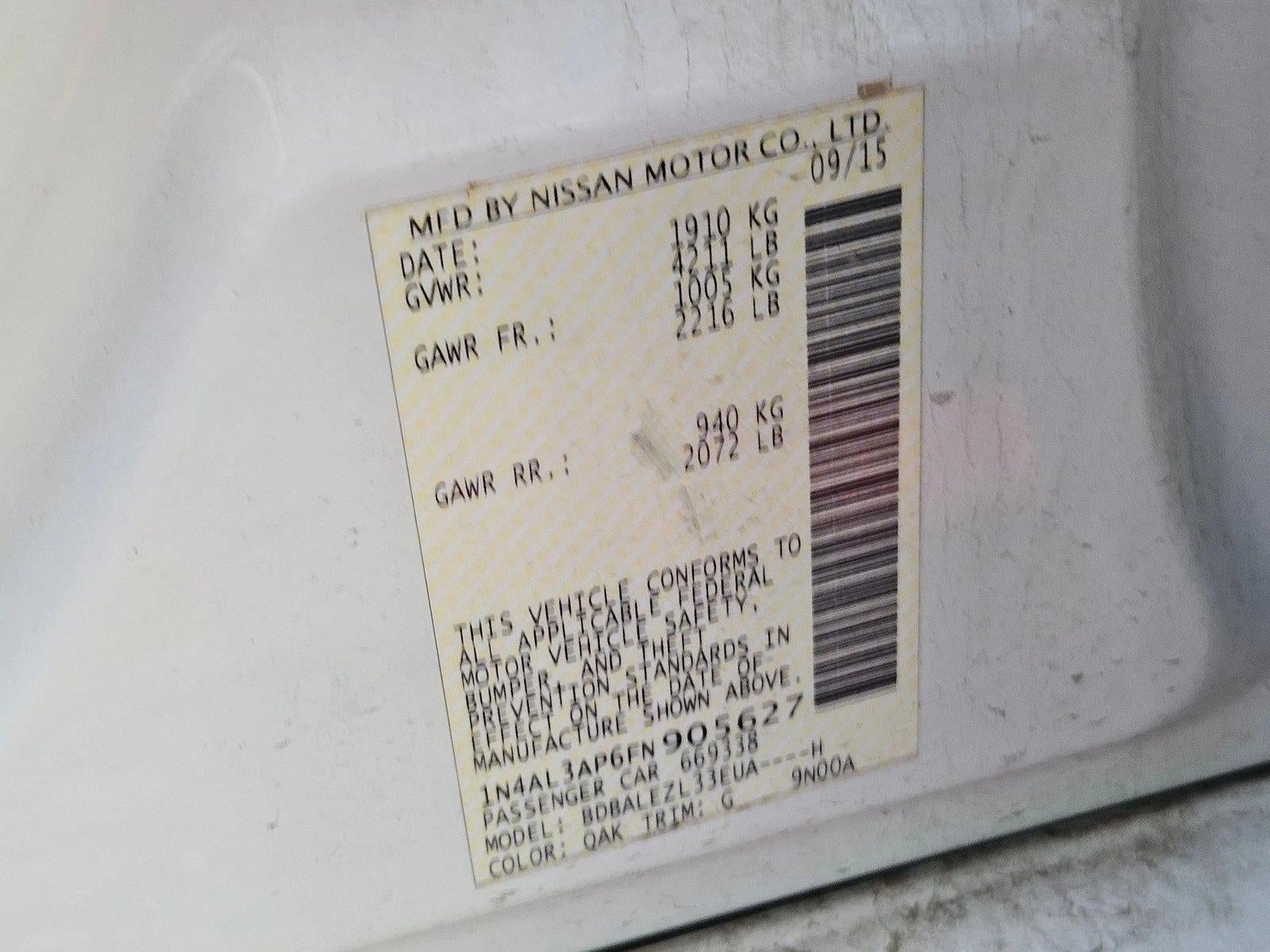 2015 Nissan Altima 4dr Sdn I4 2.5 S