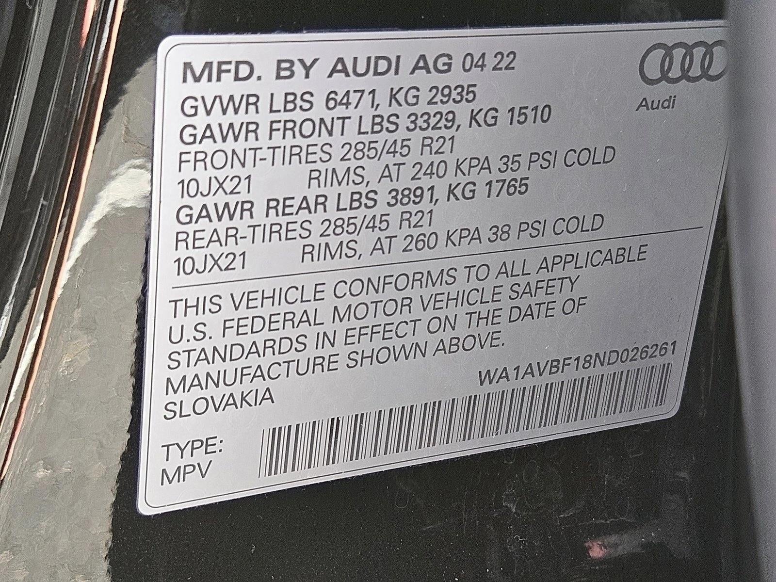 2022 Audi Q8 Premium 55 TFSI quattro