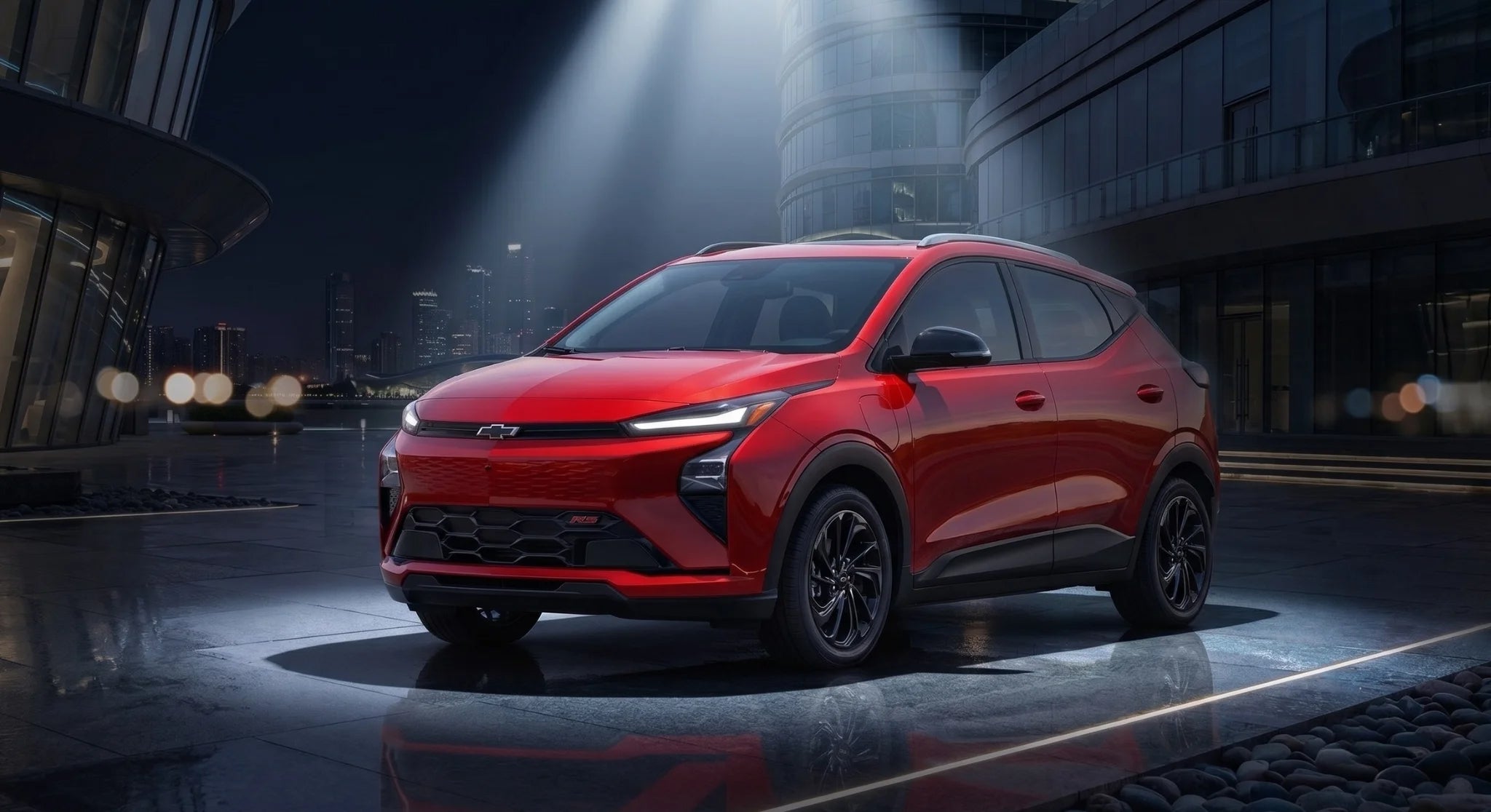 2027 Chevy Bolt parked under a street light